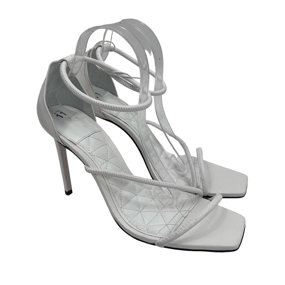 SCHUTZ Gaiah Heels Size 11 White Strappy High Heel Bungee Cord Stretch Stiletto